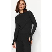WOVCOR Women's 2-Piece Ribbed Knit Set with Thumbhole Sleeve Detail in Dark Grey | Size: Small