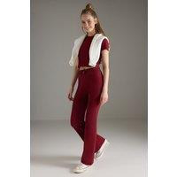 WOVCOR Women's Stretch Woven Crop Top & Trousers Co-Ord Set in Burgundy | Size: Small