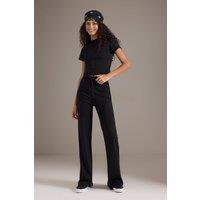 WOVCOR Women's Stretch Woven Crop Top & Trousers Co-Ord Set in Black | Size: XS