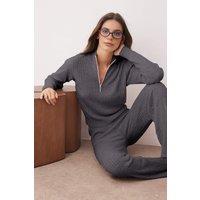 WOVCOR Women's Half Zip Knit Top & Pants Two Piece Set in Dark Grey | Size: Medium