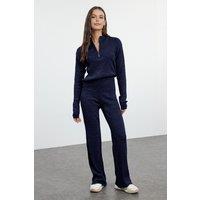 WOVCOR Women's Half Zip Knit Top & Pants Two Piece Set in Navy | Size: Medium