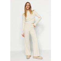 WOVCOR Women's Ribbed Knit Top & Wide Leg Pants Two Piece Set in Stone | Size: Large