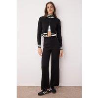 WOVCOR Women's 2-Piece Set Zip-Up Knit Cardigan & Wide Leg Pants in Black | Size: Medium