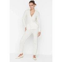 WOVCOR Women's 2-Piece Set Ribbed Knit Cardigan & Wide Leg Trousers in White | Size: Medium