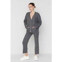 WOVCOR Women's 2-Piece Set Ribbed Knit Cardigan & Wide Leg Trousers in Dark Grey | Size: Small