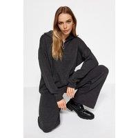 WOVCOR Women's 2-Piece Loose Fit Zip-Up Knit Top & Pants Set in Dark Grey | Size: Large