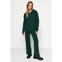WOVCOR Women's 2-Piece Loose Fit Zip-Up Knit Top & Pants Set in Green | Size: Small