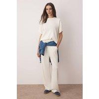 WOVCOR Women's 2-Piece Short Sleeve Crew Neck Relaxed Fit Stretch Knit Top Pants Set in White | Size: XS