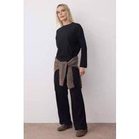 WOVCOR Women's 2-Piece Loose Fit Basic Ribbed Knit Top & Pants Set in Black | Size: Medium