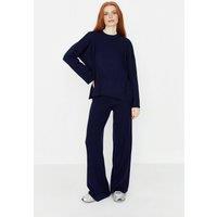 WOVCOR Women's 2-Piece Loose Fit Basic Ribbed Knit Top & Pants Set in Navy | Size: Small