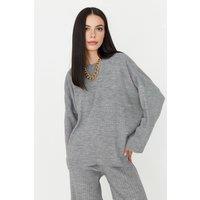 WOVCOR Women's 2-Piece Loose Fit Basic Ribbed Knit Top & Pants Set in Grey | Size: Small