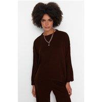 WOVCOR Women's 2-Piece Loose Fit Basic Ribbed Knit Top & Pants Set in Brown | Size: Medium