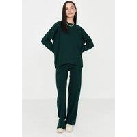WOVCOR Women's 2-Piece Loose Fit Basic Ribbed Knit Top & Pants Set in Green | Size: Small