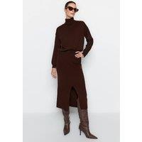 WOVCOR Women's 2-Piece Knit Turtleneck Sweater & Skirt Set in Brown | Size: Small