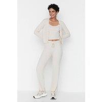 WOVCOR Women's 3-Piece Knit Cardigan, Top & Pants Set in Beige | Size: Large