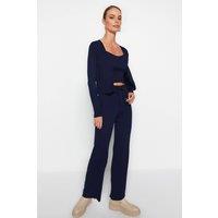 WOVCOR Women's 3-Piece Knit Cardigan, Top & Pants Set in Navy | Size: Large