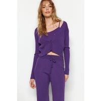 WOVCOR Women's 3-Piece Knit Cardigan, Top & Pants Set in Purple | Size: Small