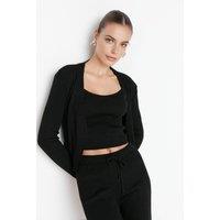 WOVCOR Women's 3-Piece Knit Cardigan, Top & Pants Set in Black | Size: Medium