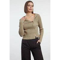 WOVCOR Women's Mercerized Look Premium Yarn Fitted Knit Cardigan in Beige | Size: Medium