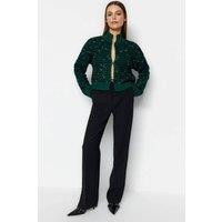 WOVCOR Women's Soft Ombre Rib-Trim Knit Cardigan - Cropped Layering Piece in Green | Size: Small
