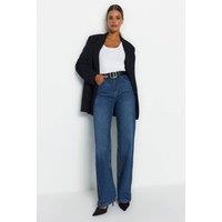 WOVCOR Women's High Waist Wide Leg Jeans Denim in Dark Blue | Size: 8