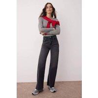 WOVCOR Women's High Waist Comfort Palazzo Wide Leg Jeans in Black | Size: 14