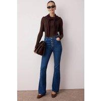 WOVCOR Women's High Waist Flare Jeans with Button Front in Blue | Size: 6