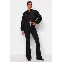 WOVCOR Women's High Waist Flare Jeans with Button Front in Black | Size: 8