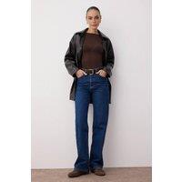 WOVCOR Women's High Waist Wide Leg Jeans With Pocket Details in Dark Blue | Size: 8