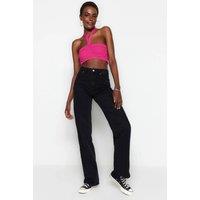 WOVCOR Women's High Waist Wide Leg Jeans With Pocket Details in Black | Size: 12