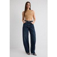 WOVCOR Women's Normal Waist Loose Baggy Jeans in Dark Blue | Size: 12
