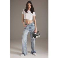 WOVCOR Women's Ribbon Detail Stoned Regular Waist Wide Leg Jeans in Blue | Size: 10