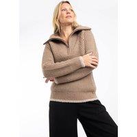 Weird Fish Women's Reza 1/4 Zip Knitted Jumper in Light Brown | Size: 12