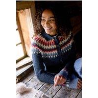 Weird Fish Women's Jelena Fair Isle Collar Cardigan in Navy | Size: 12