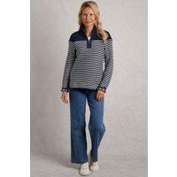 Weird Fish Women's Juliet 1/4 Zip Stripe Macaroni Sweatshirt in Navy | Size: 20