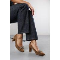 Where's That From Women's 'Primrose' Suede Block Heel Court Shoe With Bow Detail in Khaki | Size: 6