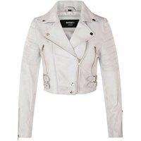 TruClothing Women's Real Leather Short Cropped Length Brando Style Biker Jacket in White | Size: 16
