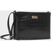 Assots London Women's 'SUSAN' Croc Real Leather Rectangle Box Crossbody Bag in Black