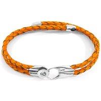 ANCHOR & CREW Women's Conway Silver & Braided Leather Bracelet in Orange | Size: 19 cm
