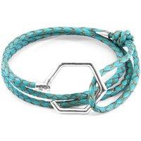 ANCHOR & CREW Women's Storey Silver & Braided Leather Bracelet in Turquoise