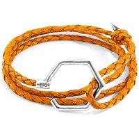 ANCHOR & CREW Women's Storey Silver & Braided Leather Bracelet in Orange