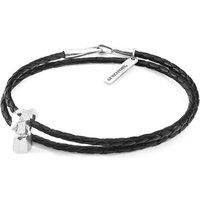 ANCHOR & CREW Women's Midnight Black GUSTATORY Coffee Moka Pot Silver & Braided Leather Bracelet | Size: 19 cm