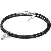ANCHOR & CREW Women's Midnight Black GUSTATORY Coffee Bean Silver & Braided Leather Bracelet | Size: 23 cm