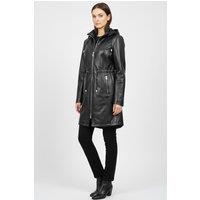 House of Leather Women's Womens Real Leather Hooded Long Coat Tyra Black 16 | Size: 10