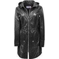 House of Leather Women's Womens Real Leather Hooded Long Coat Tyra Black 16 | Size: 18