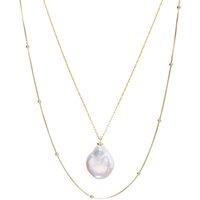 Spero London Women's Baroque Flat Pearl Pendant & Italian Beaded Sterling Silver Stacking Necklace Set in Gold