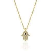 Spero London Women's Hamsa Hand Necklace Sterling Silver With Blue Stone in Gold