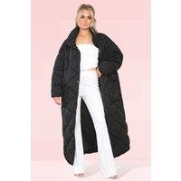 ELAINA FASHION Women's Long Quilted Padded Coat in Black | Size: S/M