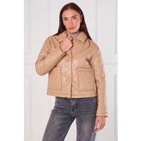 ELAINA FASHION Women's Beige Quilted Faux PU Jacket | Size: 8