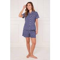 ELAINA FASHION Women's 100% Cotton Button-Up Pyjama Shorts Set with Pockets in Blue | Size: 14